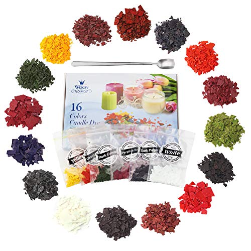 Tinte de cera de vela, chips de tinte para hacer velas, 16 colores de tinte con cuchara, una gran elección de colores, 0.15 onzas cada color, vela DIY