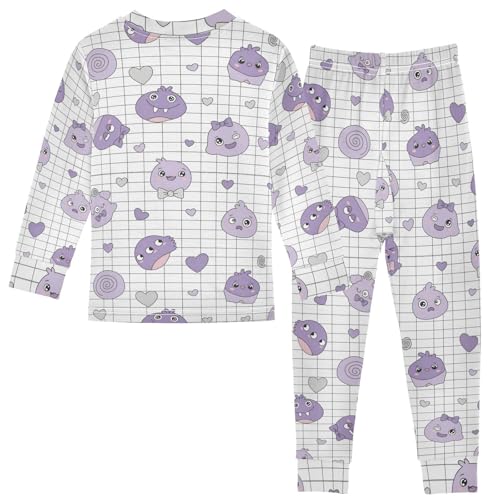Pajama Sets Long Sleeve Purple Characters with Hearts Soft Comfy Sleepwear 2 Piece PJS 3-8T3
