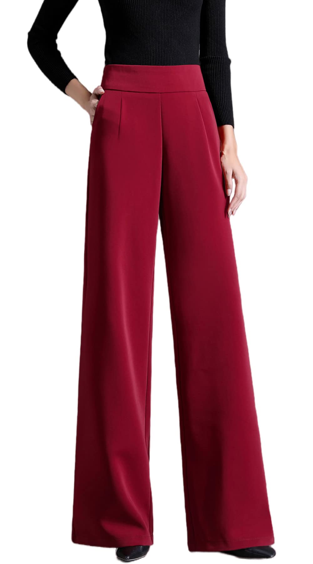 Womens Wrinkle Resistant high Waist Pants Small Wide Leg Pants Work Pants with Pockets