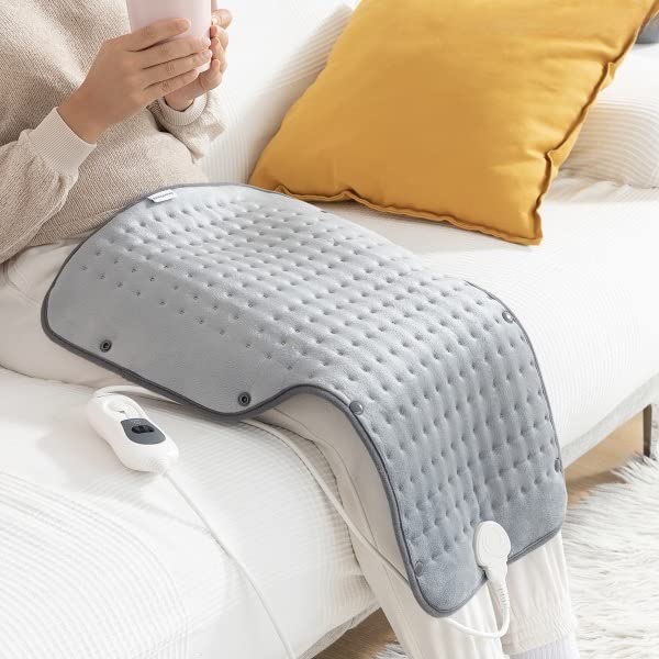 Cuscino riscaldante elettrico per fisioterapia, coperta elettrica, allevia il dolore alla schiena muscolare, spalla e nuca, 3 livelli di temperatura, 100 W, grigio