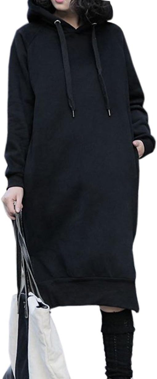 NUTEXROLWomen's Thickening Long Fleece Sweatshirt String Hoodie Dress Pullover Plus Size