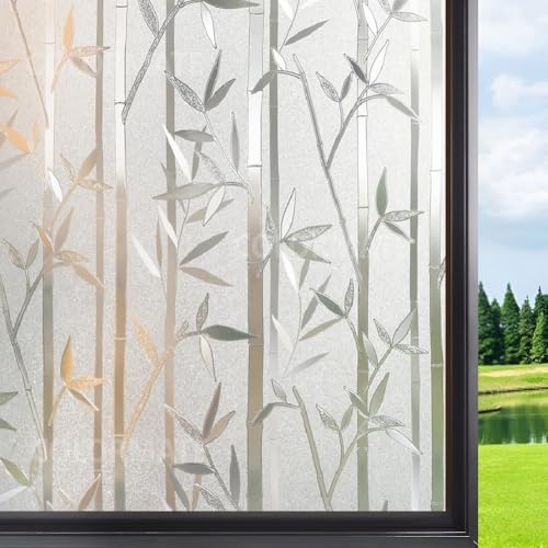 Image of COLORMATE Premium Vinyl Stained Frosted Window Glass Sticker (24x50 Inch) Self-Adhesive Film Tint Wallpaper Opaque Sheet for Glass Privacy Cover Window, Door, Office, Home| Anti-UV. Bamboo Design