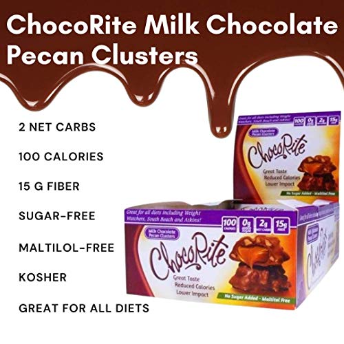 Chocorite - Diet Bar | Milk Chocolate Pecan Clusters | High Fiber, Low Calorie, Low Carb, Low Fat, Low Sugar, (16/Box) #TOP2