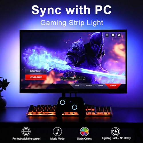 Image of Gaming Lighting Sync PC Backlight 16 Million Color USB Powered RGB IC LED Strip for Gaming Room Decor, Smart LED Lights for Monitors with Color (for 34 inch PC)