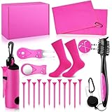 VioraWhite 16 Pcs Pink Golf Accessories Kit for Women Include Golf Towel with Clip, Hat Clip, Balls Holder, Club Cleaner Brush, Divot Repair, 10 Plastic Tees, Pink Socks Gift Set