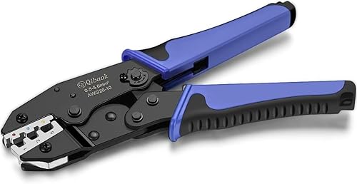 Qibaok Crimpadora de cables de trinquete para conectores termorretráctiles, terminales de trinquete, herramienta de crimpado de alambre AWG 22-10