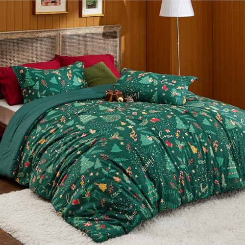 Image of Bedsure Christmas Comforter Set Twin - Christmas Bed Set with Festival Forest, Soft Bedding for Holiday, 2 Pieces, 1 Soft Trees Printed Comforter and 1 Pillow Sham