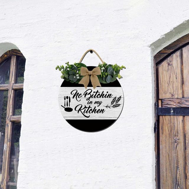 No Bitchin In My Kitchen Rustic Wooden Farmhouse Wreath Hanging Plaque Sign - Kitchen Decor image 3