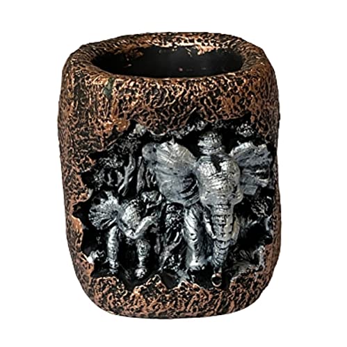Image of AUGEN Pen Stand Decorative Hand Painted Elephant and Baby Elephant Design Stationery Holder | Gift Item | Table Top Decor (2082)
