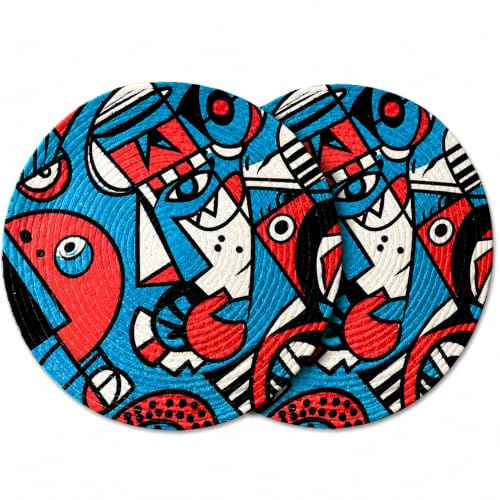 Image of Zimittory Premium Round Cotton Dining Table Mats Set of 2 | Washable Heat Resistant Food Mat | Circular Dining Table Hot Plate Mats & Coaster for Hot Utensil (14-inch /Pablo Pop)
