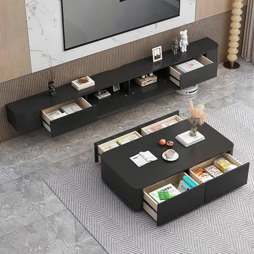Image of Floating TV Stand Wall Mounted - Wall Entertainment Center with Flip-Down Doors & Drawers, Modern Hanging TV Shelf for Living Room, Media Console for 65 /75 80 Inch TVs (Black, 78.7IN /200CM)
