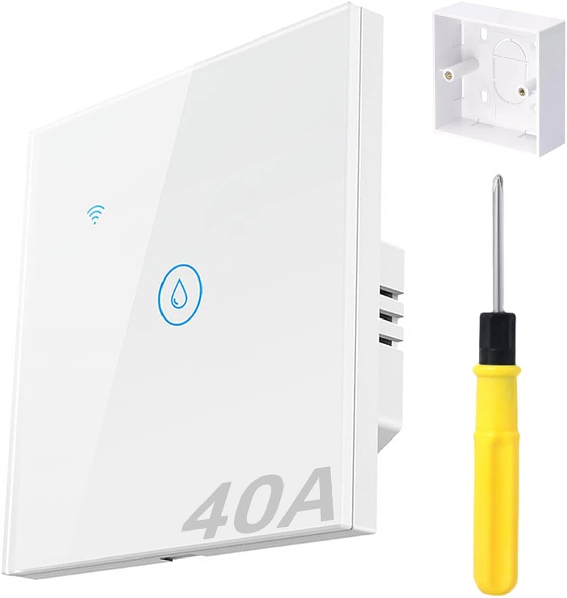 Smart Immersion Heater Timer Switch, 40A 2.4G WIFI Smart Wall Touch Boiler Switch Water Heater Timer Switches Works with Alexa Google Home and SmartLife APP Tuya