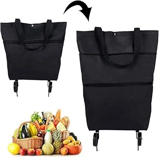 2024 New 2 in 1 Foldable Shopping Bag, Grocery Cart On Wheels Foldable, Retractable Storage Folding Shopping Bag with Wheels