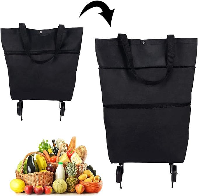 2024 New 2 in 1 Foldable Shopping Bag, Grocery Cart On Wheels Foldable, Retractable Storage Folding Shopping Bag with Wheels