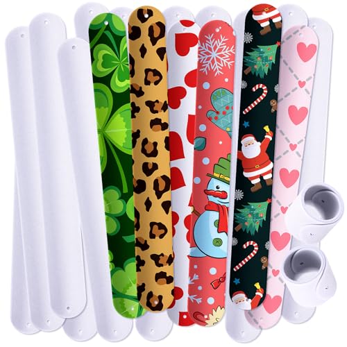 HyDren 24 Pcs Sublimation Slap Bracelets Blanks Bulk Items White Party Slap Bracelets Wristbands Snap Wrist Bands Bulk for DIY Crafts Party Favors Exchanging Gifts