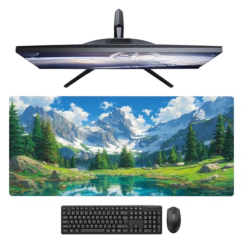Image of Nuxovilar Professional Large Mouse Pad & Computer Game Mouse Mat (35.4x15.7IN, Fresh Landscape with Lake & Mountains Art) (90 * 40cm Fresh Landscape)