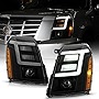 ACANII - For [HID/Xenon Model] 2007-2014 Cadillac Escalade Black Smoked Housing LED Tube DRL Projector Headlights Pair