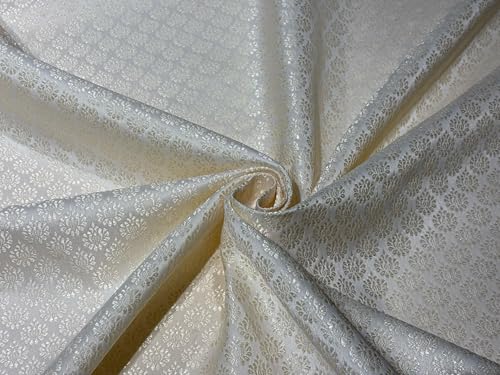 Tissu brocart de soie jacquard de couleur ivoire pour vêtement