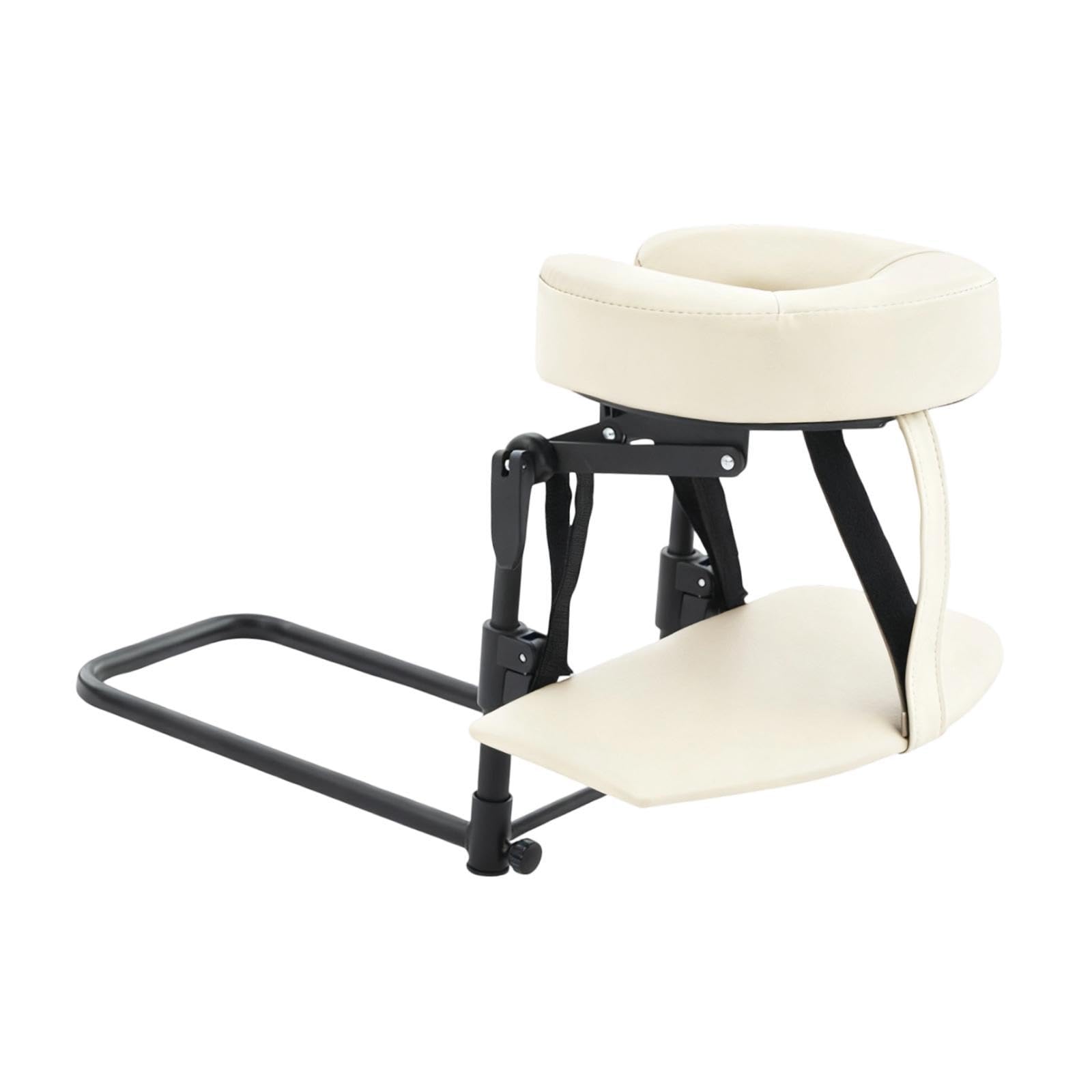 Perfeclan Oreiller de Massage Facial avec Support Réglable, Appui-Tête Ergonomique pour Matelas, Hauteur Ajustable, Kit de Massage Facial Complet avec Planche Mains et Coussin Cuir PU, Beige Blanc