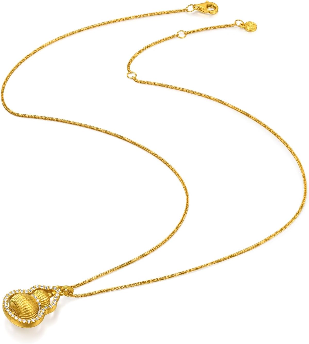CHOW SANG SANG 999.9 24K Gold Diamond Cultural Blessings Auspicious Gourd WULU Necklace for Women & Men Size 47cm 95749N