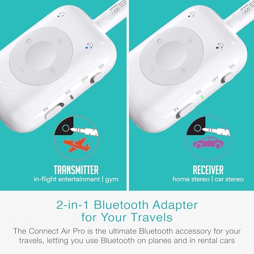 Image of MEE audio Connect Air Pro (2 PACK) Bluetooth Wireless Audio Transmitter & Receiver for AirPods or Bluetooth Headphones, 2-in-1 Adapter with Detachable Cable for 3.5mm devices on Airplanes, Black&White