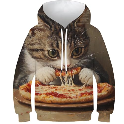 Sweat à capuche enfant 11-13 ans imprimé 3D Kitty's Pizza