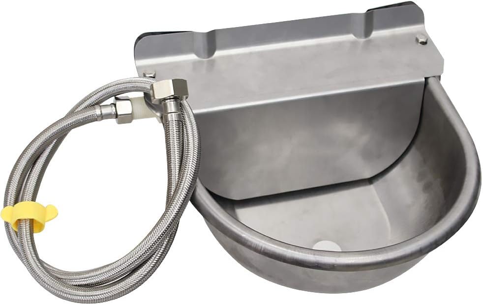 Stainless Steel Automatic Dog Waterer Bowl with Float Valve and 1M Hose(one end 3/4''), Livestock Waterer for Dog Goat Cattle (with Drainage Hole)