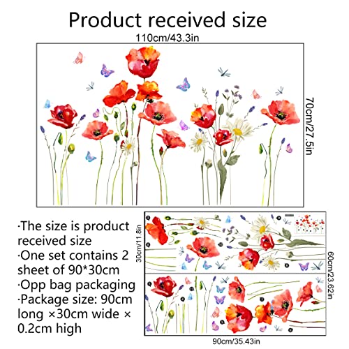Calcomanías decorativas de flores rojas para pared, 2 hojas miniatura 2