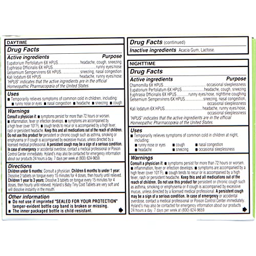 Infant and Baby Cold Medicine, Hyland's Baby Tiny Cold Tablets, Day & Night Value Pack, Decongestant and Cough Relief, 250 Quick-Dissolving Tablets