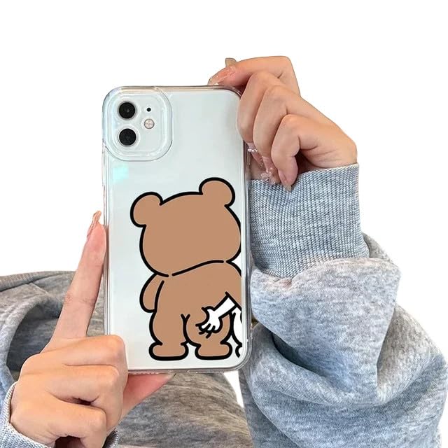 Mdybf Cover iPhone Custodia per La Coppia di Coniglietti di Orso Divertente per iPhone 14 13 12 15 11 PRO Max Mini 7 8 più Se XR XS XS Max Cover Gel Silice-per iPhone 14 Pro-M05