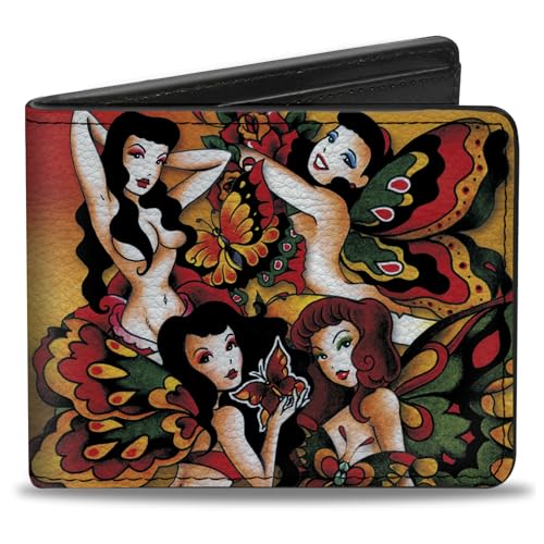 Buckle-Down Men's Standard PU Bifold Wallet-TJ-Butterfly Girl, Multicolor, 4.0