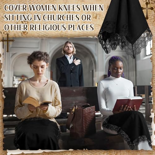 6 Pack 23'' Lap Scarf for Women Church with Lace Lap Scarves Ladies Cotton Handkerchief for Skirts Church Office4