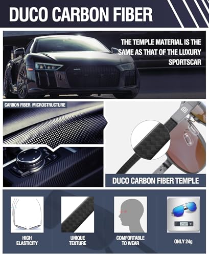 Image of DUCO Aviator Sunglasses for Men Women Carbon Fiber Polarized Sunglasses Men UV Protection for Driving Golf Fishing 3051