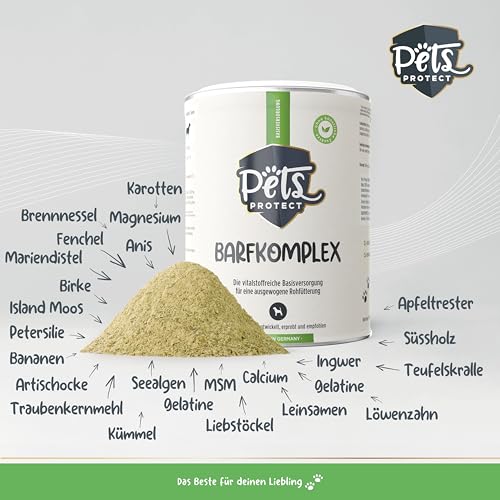 BARFKOMPLEX für Hunde | Natürlicher Barf Zusatz | Rundumversorgung für artgerechte & ausgewogene Rohfütterung | Reich an Vitaminen & Mineralien | Ohne künstliche Zusätze | 500g | Deutsche Herstellung