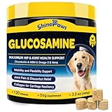 SHINEPAWS Glucosamine for Dogs - Joint Supplement for Dogs - Chondroitin, MSM, Omega-3, Support Mobility, Cartilage, Dog Joint Pain Relief, Hip and Joint Supplement Dog for All Breed, 120 Crunchy Bite