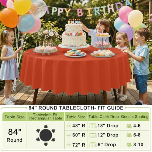 Image of Smiry Disposable Table Cloth - 6 Pack, 84 Inch Round Waterproof Tablecloths for Parties, Decorative Plastic Table Cover, Leakproof & Sturdy, Burnt Orange