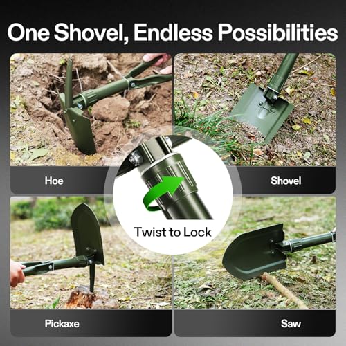 Image of VIVOSUN Folding Survival Shovel, 22'' Camping Shovel, Military Portable Small Shovel with High Carbon Steel, Tactical Entrenching Tool for Hiking, Digging, Backpacking, Gardening, Off Road, Beach