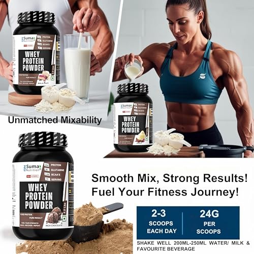 Image of Whey Protein Powder 2.2 Lbs (1kg) | Rich Chocolate Flavor | 24g Protein, 5.4g BCAAs, 5g Glutamine per Serving | Muscle Recovery & Growth | Pure Protein, Pure Result