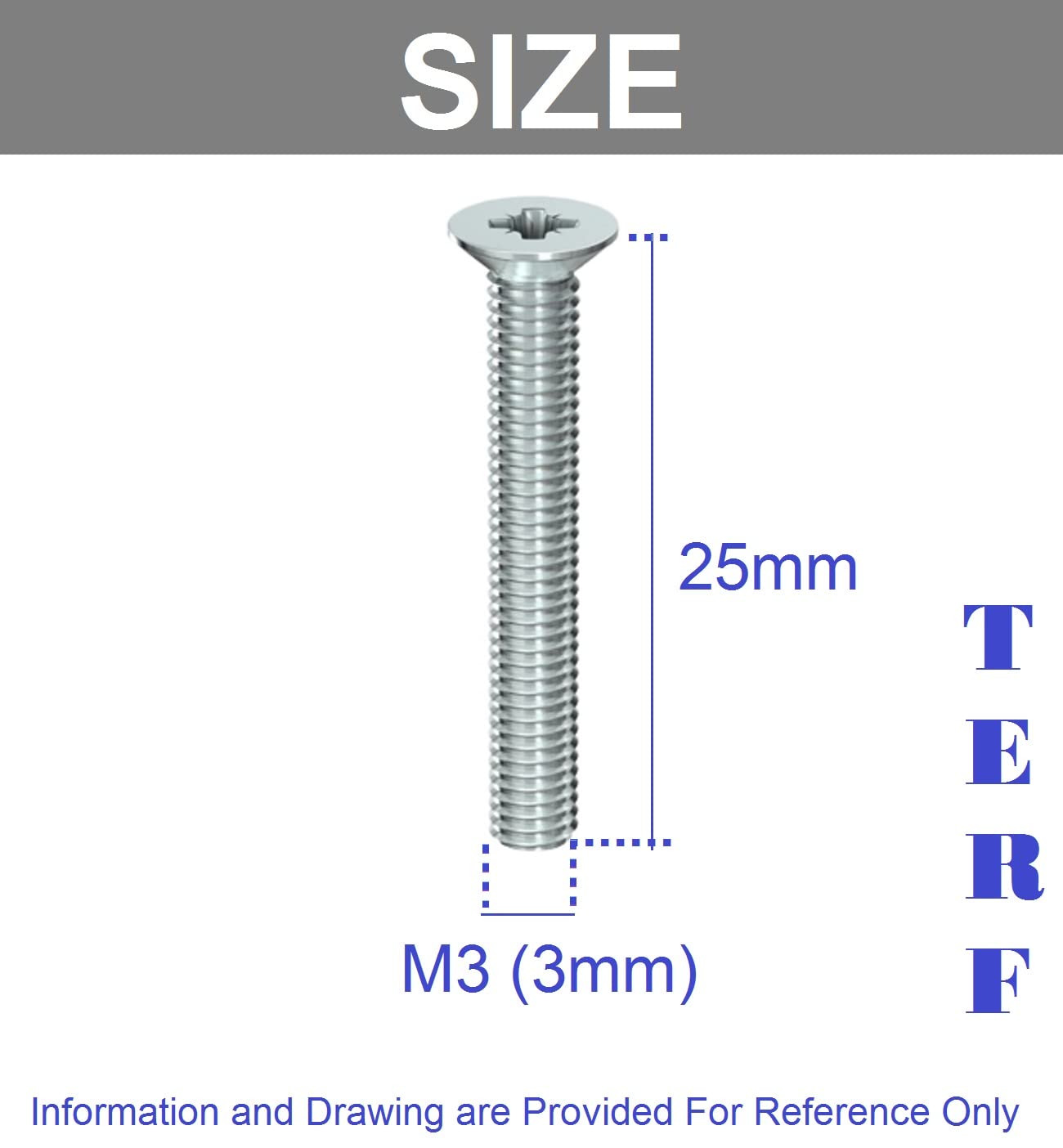 TERF M3 X 25mm Pozi Countersunk Machine Screws - Pack of 50, M3 (3mm) X 25mm (50 Pcs) - Image 3