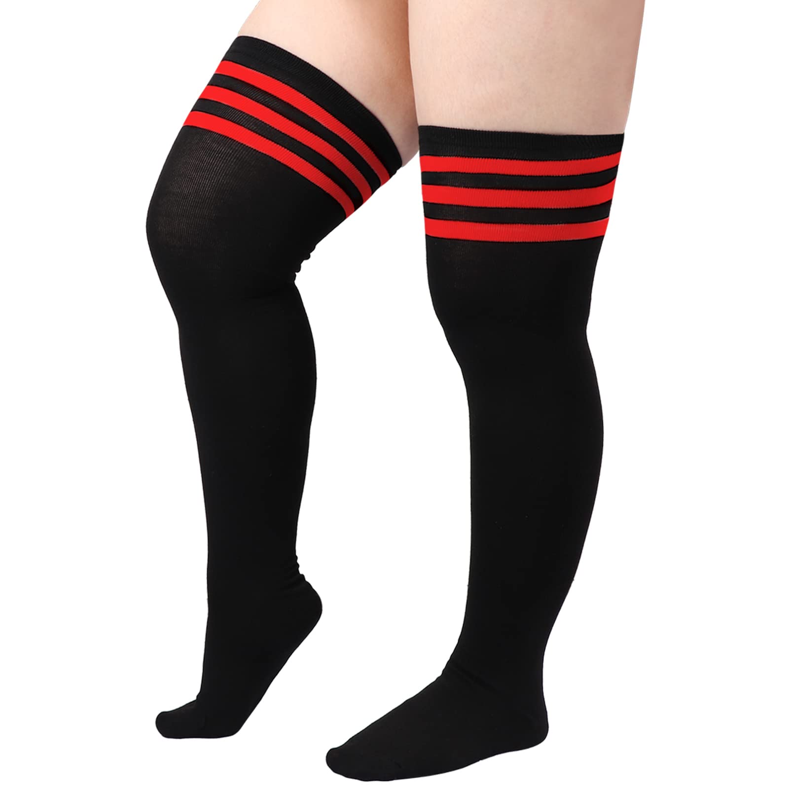 DRESHOW Plus Size Thigh High Socks Striped Over Knee Long Boot Stockings Knee High Tube Socks Leg Warmers for Women
