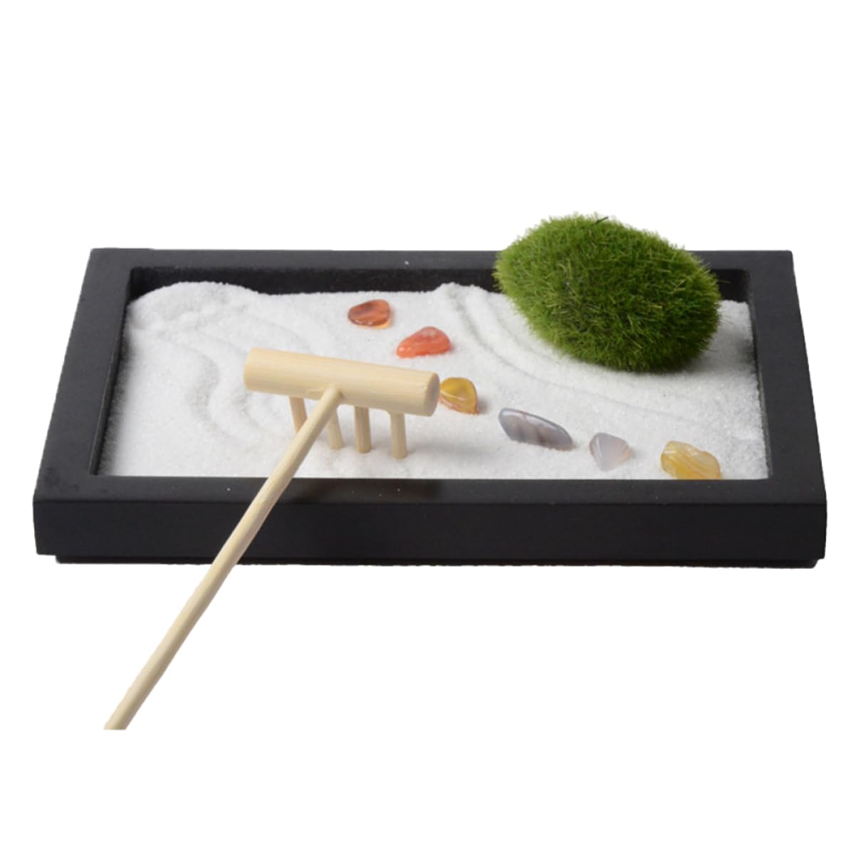 BESPORTBLE Zen Garden Sand Table Decoration with Simulation Moss and Rake Miniature Desktop Landscape for Relief and Peaceful Home Office Decor