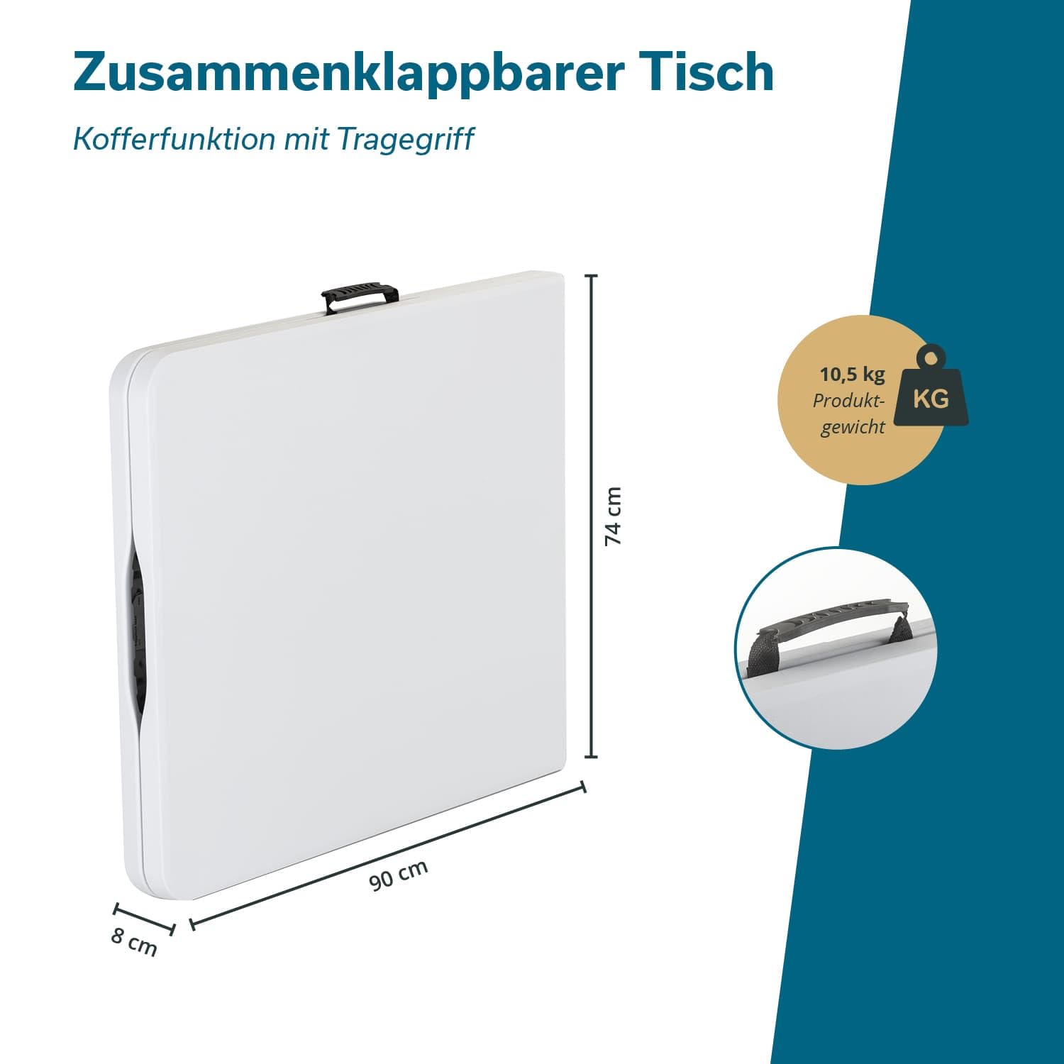 Skandika Masi Tavolo pieghevole/panca pieghevole/set tavolo e panche| panca fino a 300 kg, tavolo da giardino fino a 200 kg di portata, materiale HDPE riciclato (tavolo bianco)
