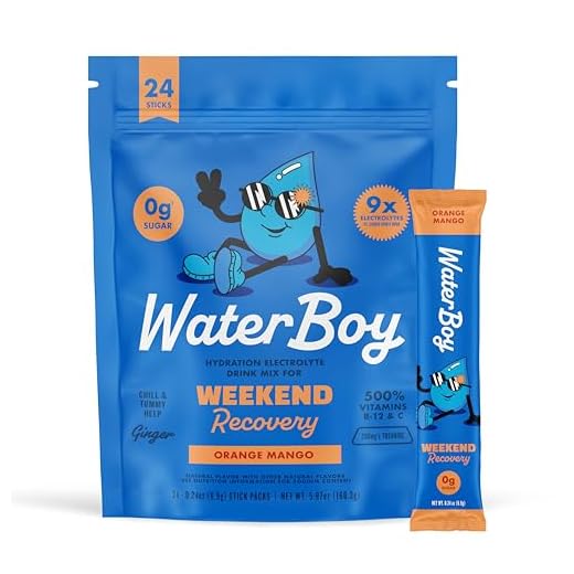 Waterboy Weekend Recovery | 3,200mg Electrolyte Powder Packets | Ginger + L-Theanine + Vitamins | No Sugar, All Natural, Gluten Free | 24 Drink Stick Mixes (Orange Mango)