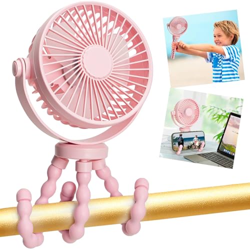 snawowo Mini Portable Stroller Fan, 3000mAh Battery Operated Personal Small Handheld Fan with Flexible Tripod, 360° Rotate 3 Speed Rechargeable Clip On for Car Seat Crib Treadmill Travel Camping