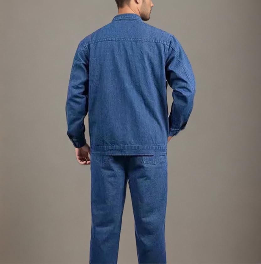 Mens Denim Suit Washed Ripped Distressed Stretch Stylish Trucker Biker Jeans Set Button Down Shirts Jacket3