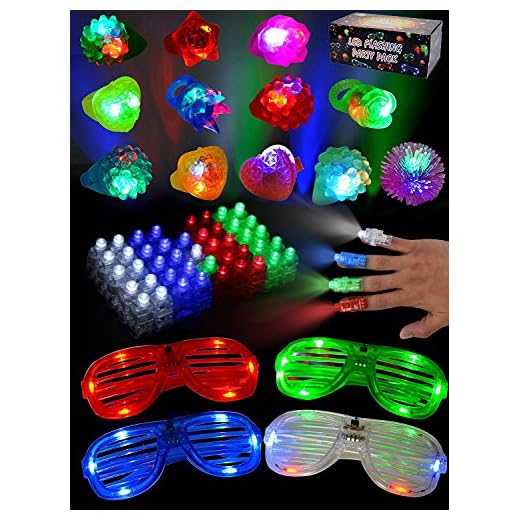 JOYIN 60 PCS Juguetes de lluminación LED con Anillo Luminosas Gelatina Pedregoso Gafas Luminoso Disfraces para Fiestas Accesorios