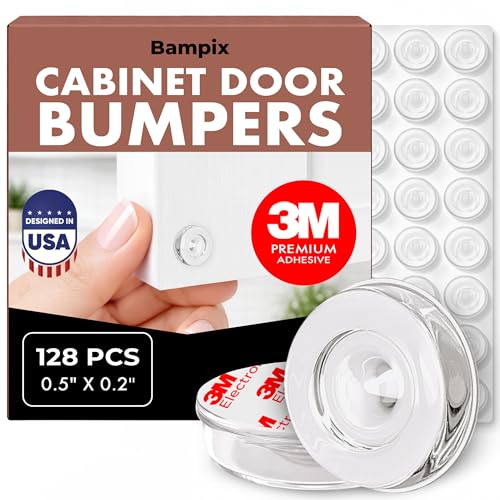Jelly Button Clear Cabinet Door Bumpers 128 Pack 0.5 Inch Self-Adhesive Rubber Pads Sound-Dampening Stoppers for Cabinets Drawers Furniture & Walls