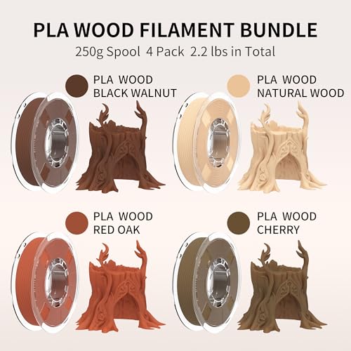 Image of RAMBERY 250gX4 Wood PLA Printer Filament Bundle 1.75mm 3D Printing Filament Real Wood Fibers Added Fit Most Printers, Total 1kg, 2.2 lbs