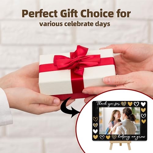 Image of DETIHO Thank You for Helping Me Grow 4x6 Photo Frame, Small Wooden Photo Frame with Easel Stand, Teacher Appreciation Gifts for Table Decor Display -E02