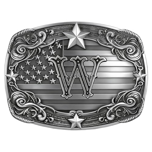 Image of Western Belt Buckle for Men Vintage Cowboy Rodeo Texas Initial Letter ABCDJMR to Z Belt Buckles